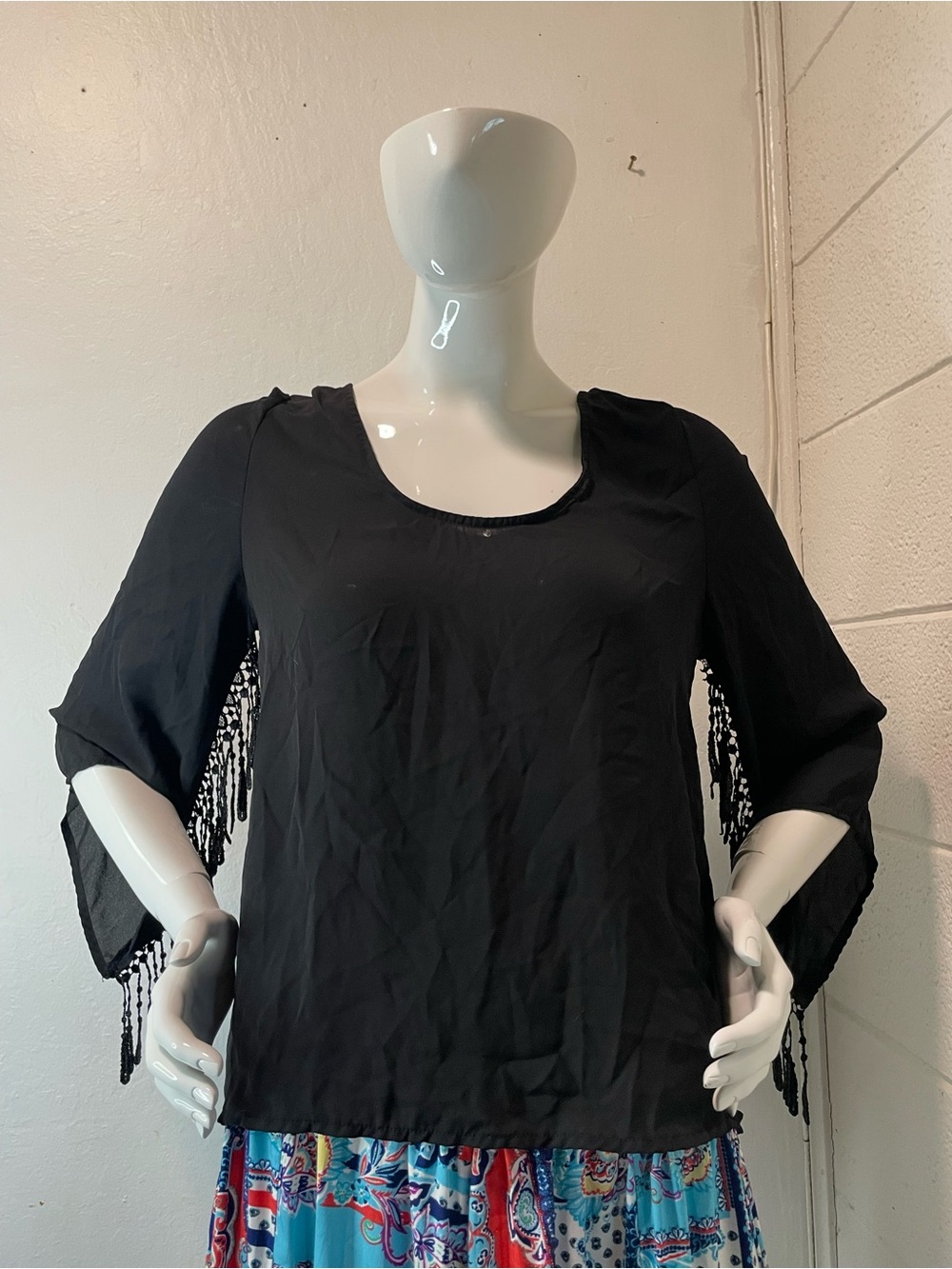 Haute Society Black Fringe-Sleeve Blouse